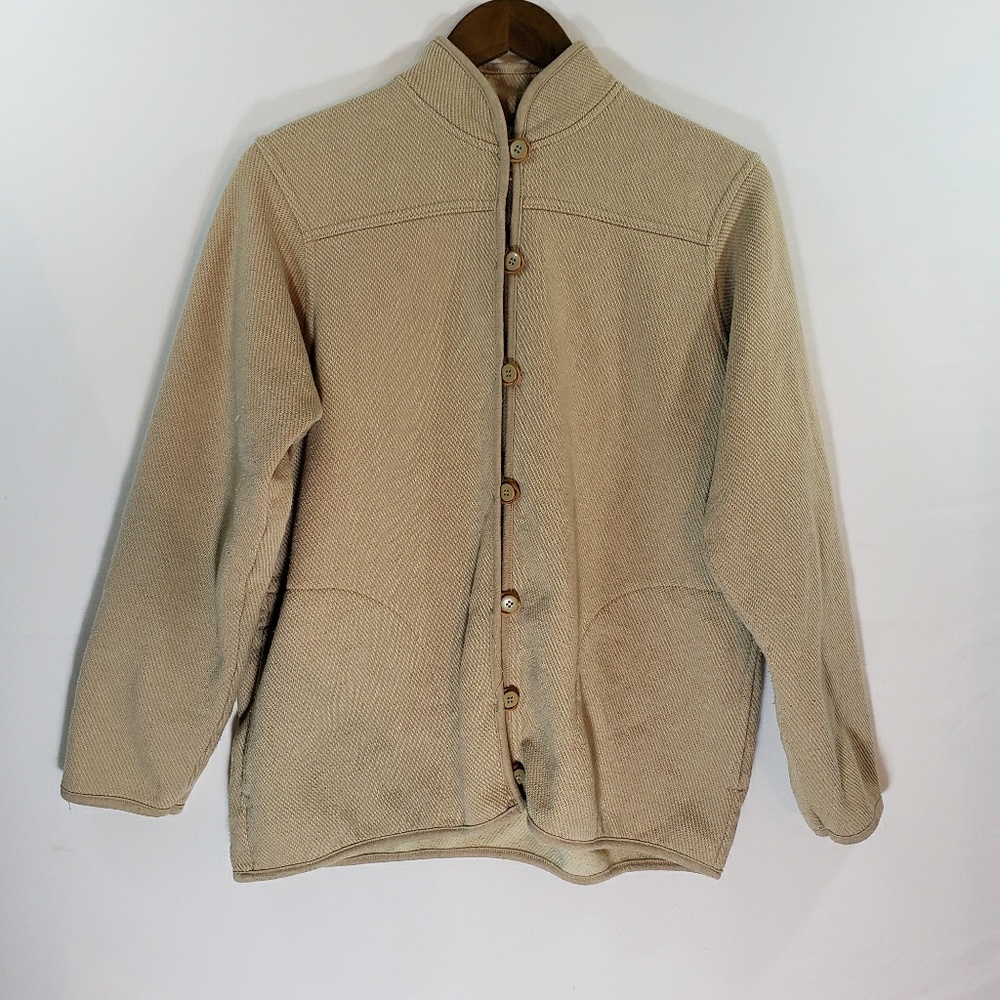 Orvis Loop Button Mock Sweater Jacket Leather Pads